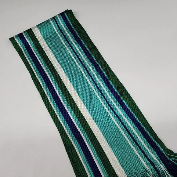 Ann Taylor Red & White Striped Woven Scarf With Fringe - Picture 4 of 6